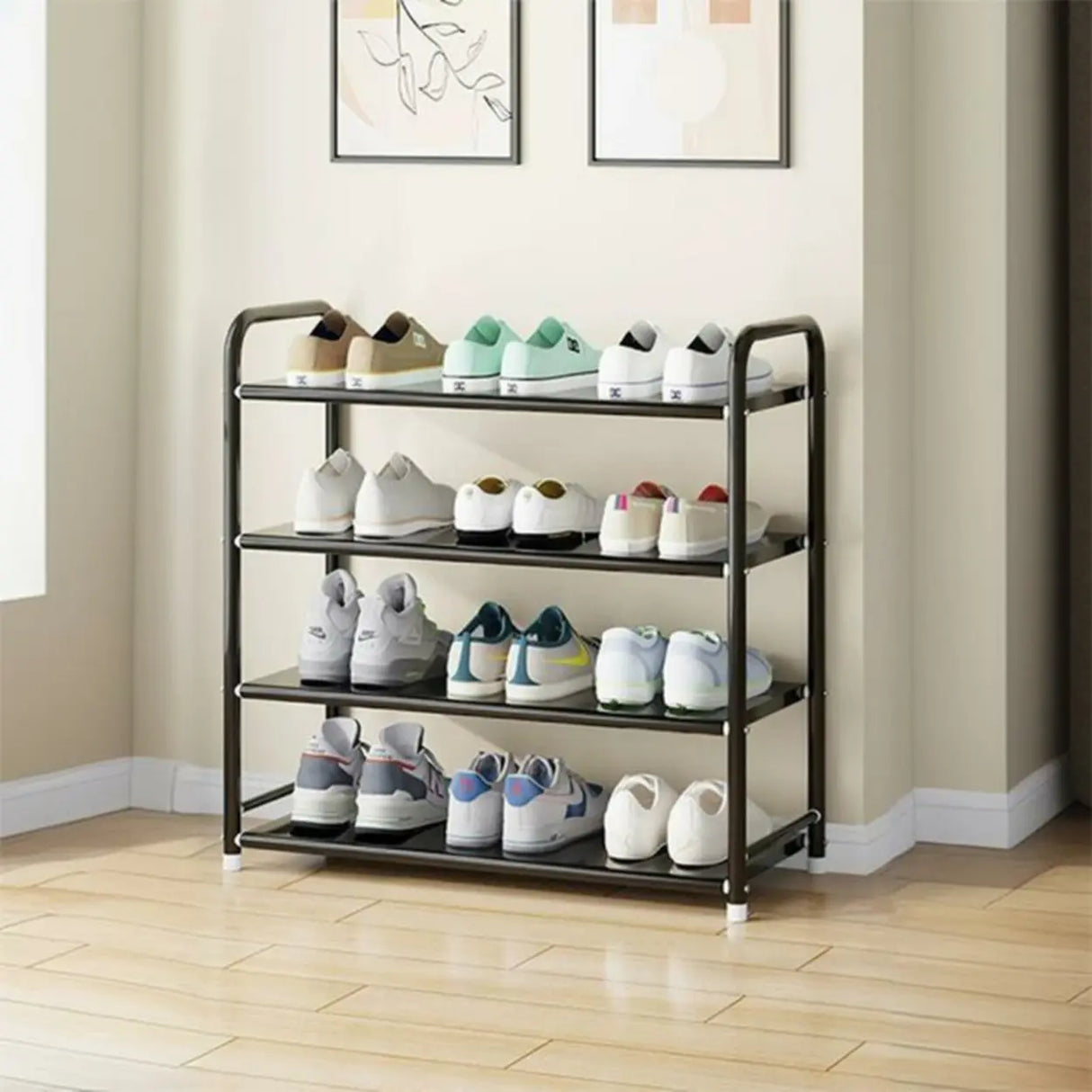 5-Tier Adjustable Shelves Metal Floor Black Large Shoe Rack Image - 17