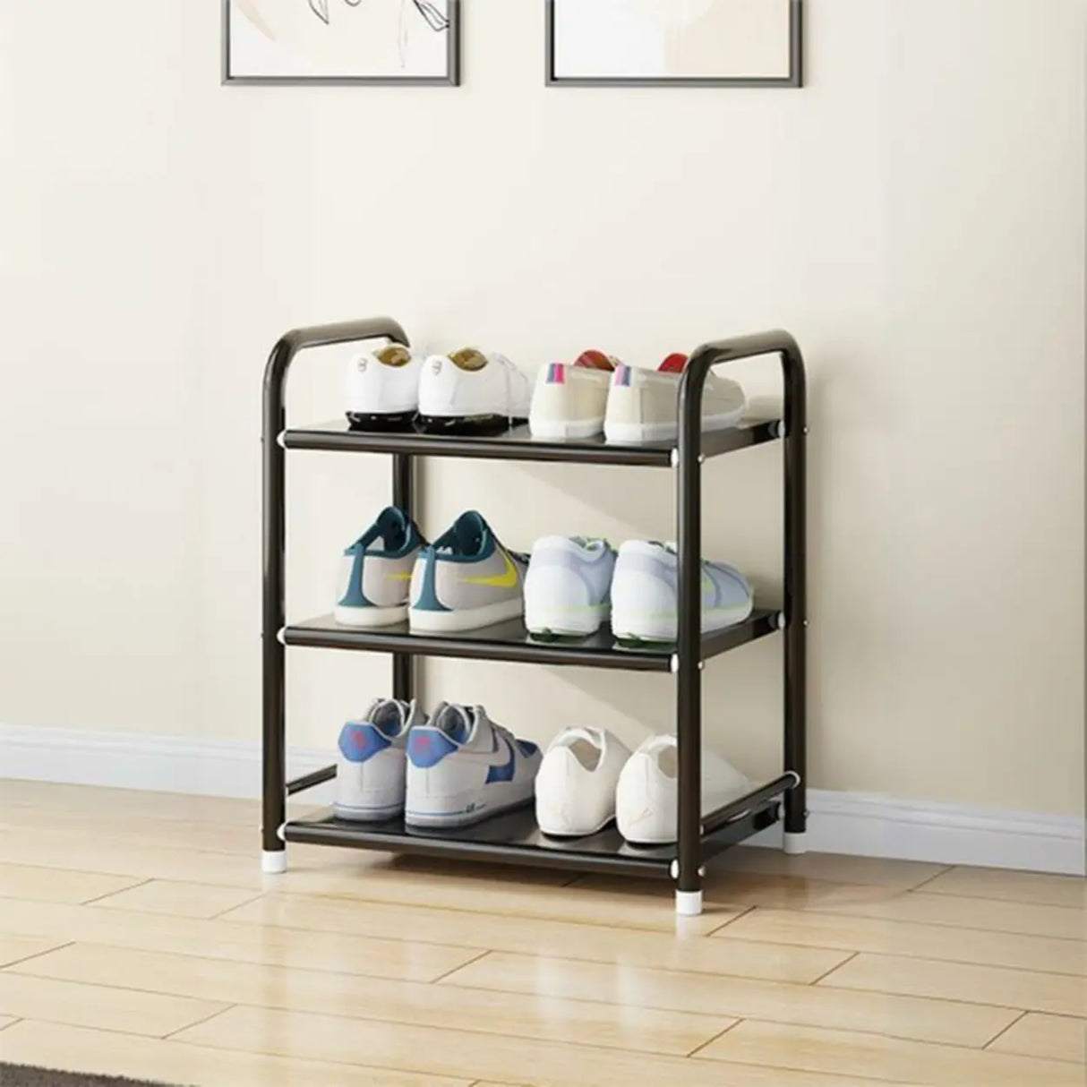 5-Tier Adjustable Shelves Metal Floor Black Large Shoe Rack Image - 19
