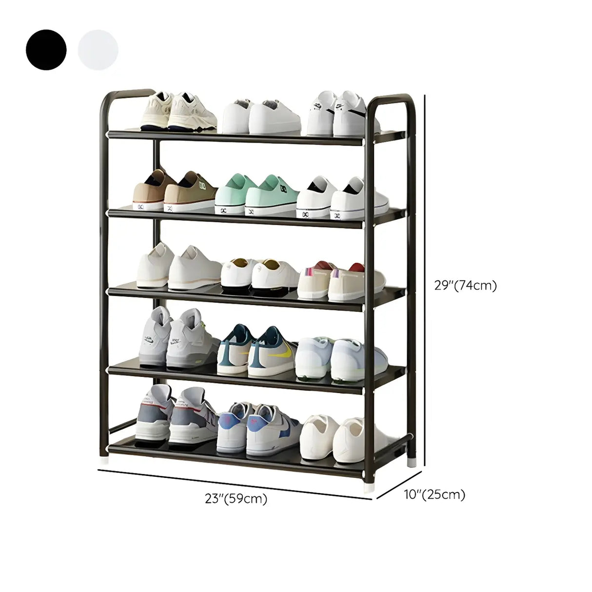 5-Tier Adjustable Shelves Metal Floor Black Large Shoe Rack Image - 24