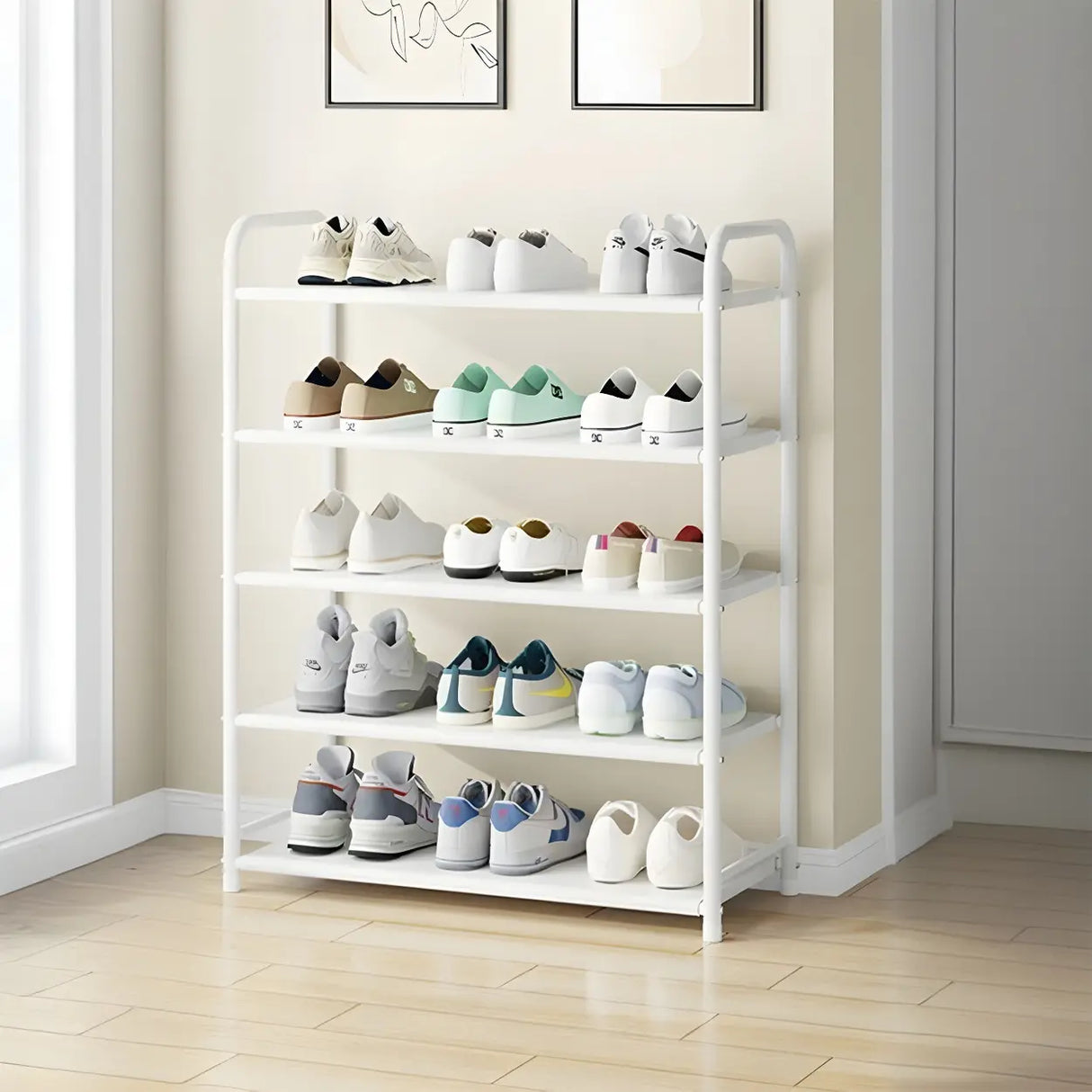 5-Tier Adjustable Shelves Metal Floor Black Large Shoe Rack Image - 4