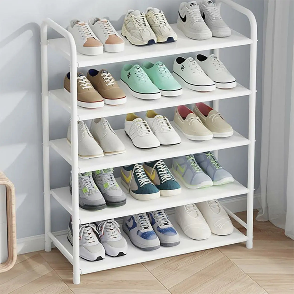 5-Tier Adjustable Shelves Metal Floor Black Large Shoe Rack Image - 5