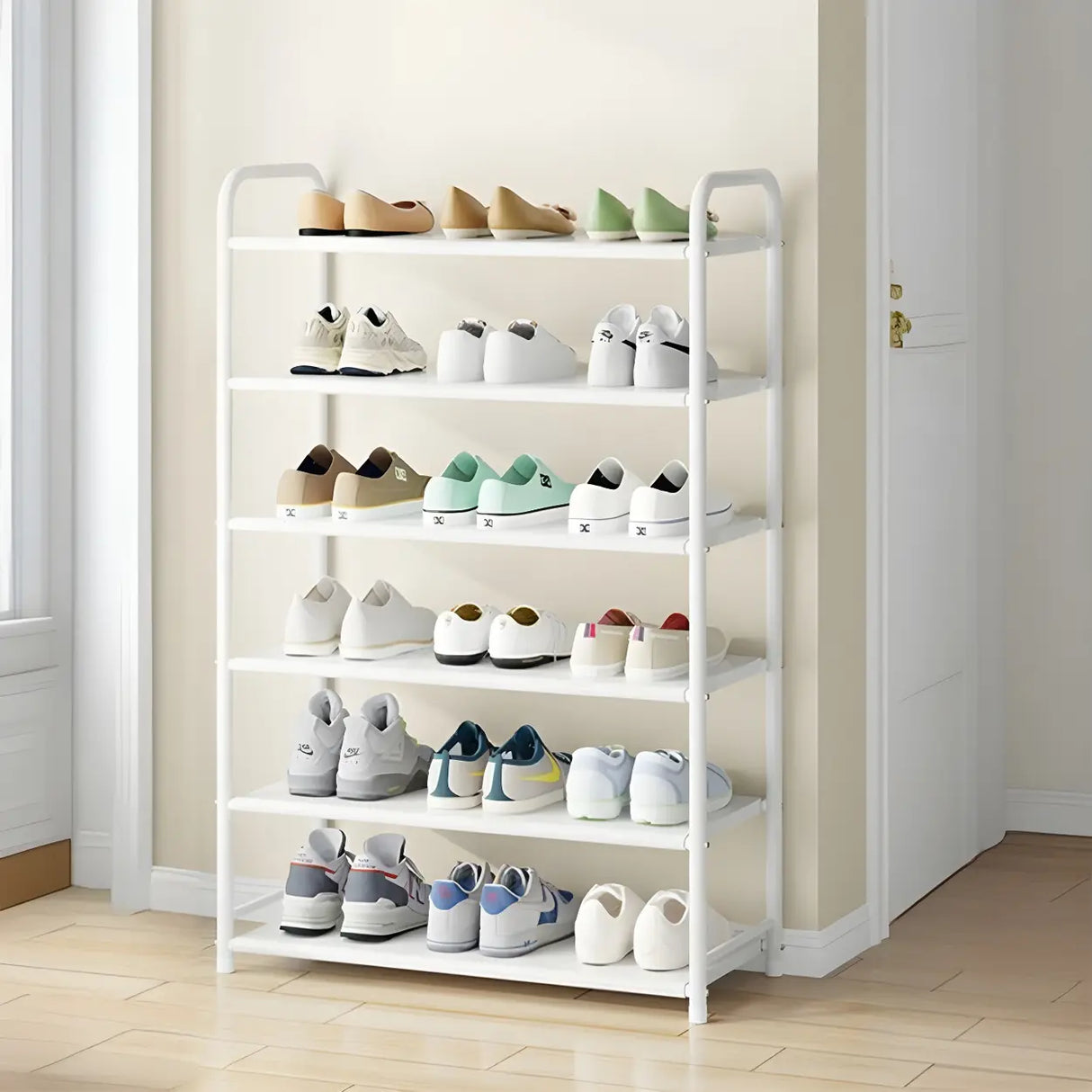 5-Tier Adjustable Shelves Metal Floor Black Large Shoe Rack Image - 8