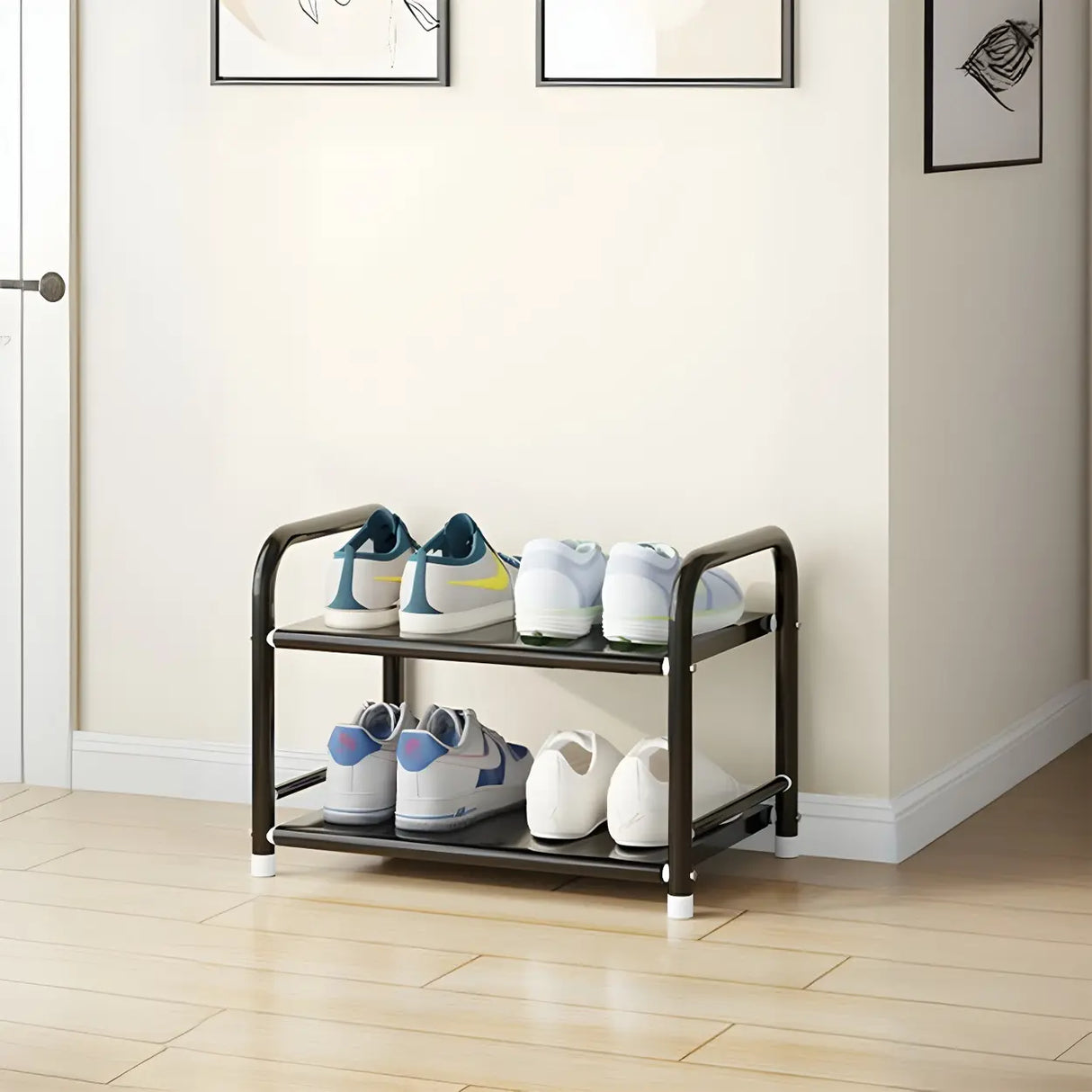 5-Tier Adjustable Shelves Metal Floor Black Large Shoe Rack Image - 9