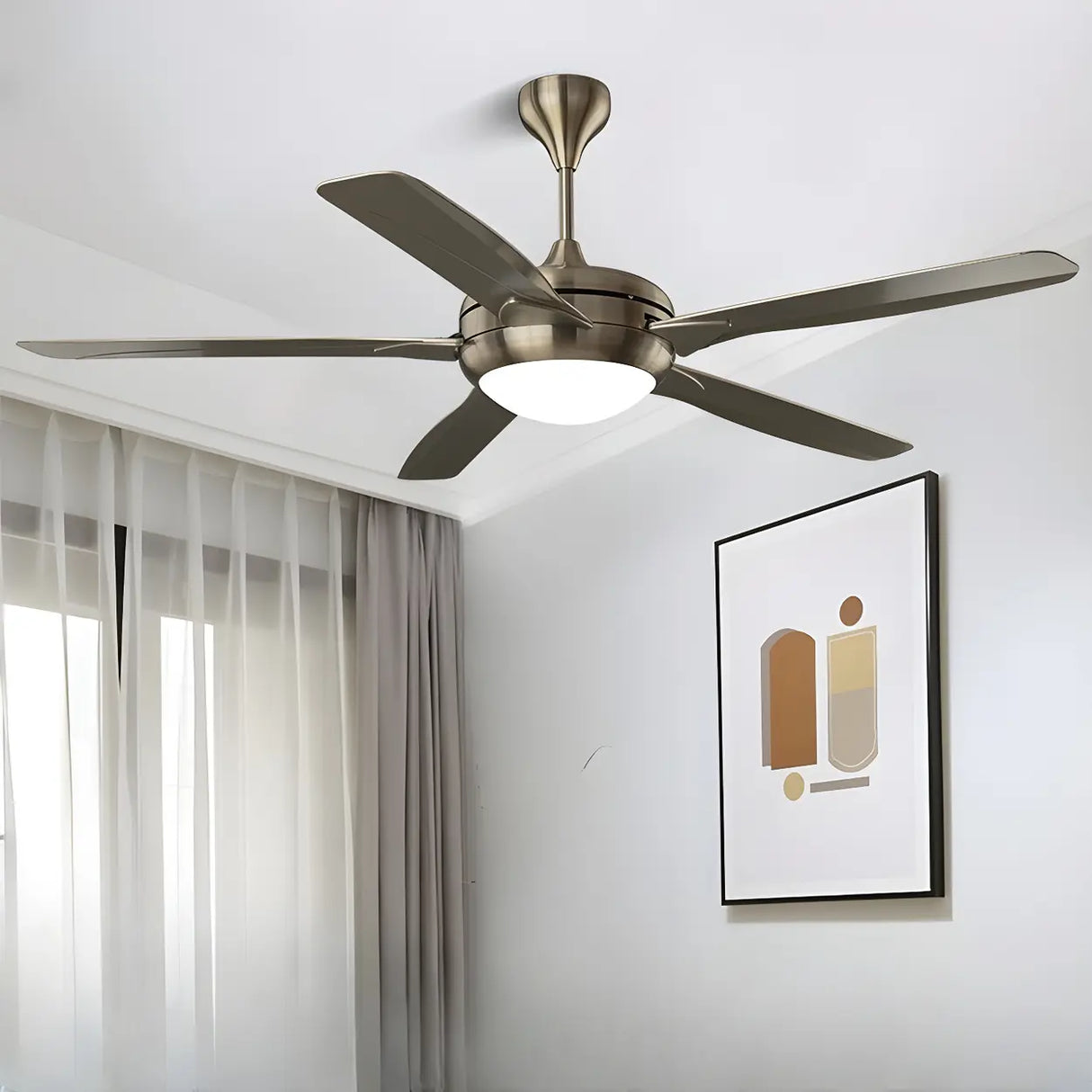 57 Inch Modern Living Room Metal Ceiling Fan with Light Image - 1