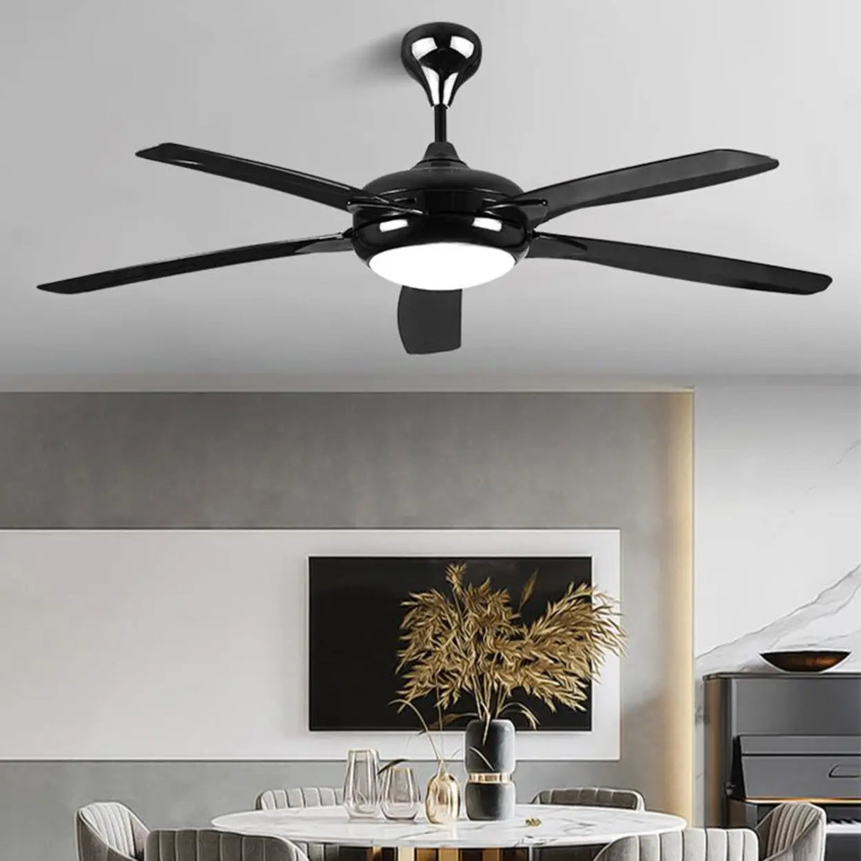 57 Inch Modern Living Room Metal Ceiling Fan with Light Image - 2