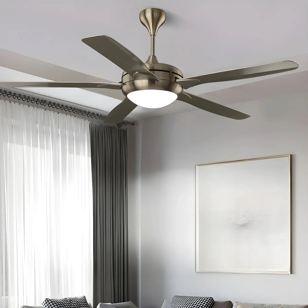 57 Inch Modern Living Room Metal Ceiling Fan with Light Image - 6