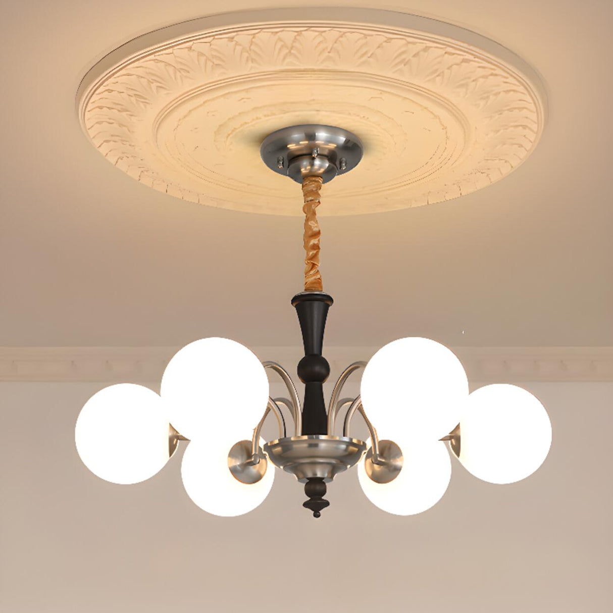 6-Light Classic Black and Gold Globe Chandelier Image - 2