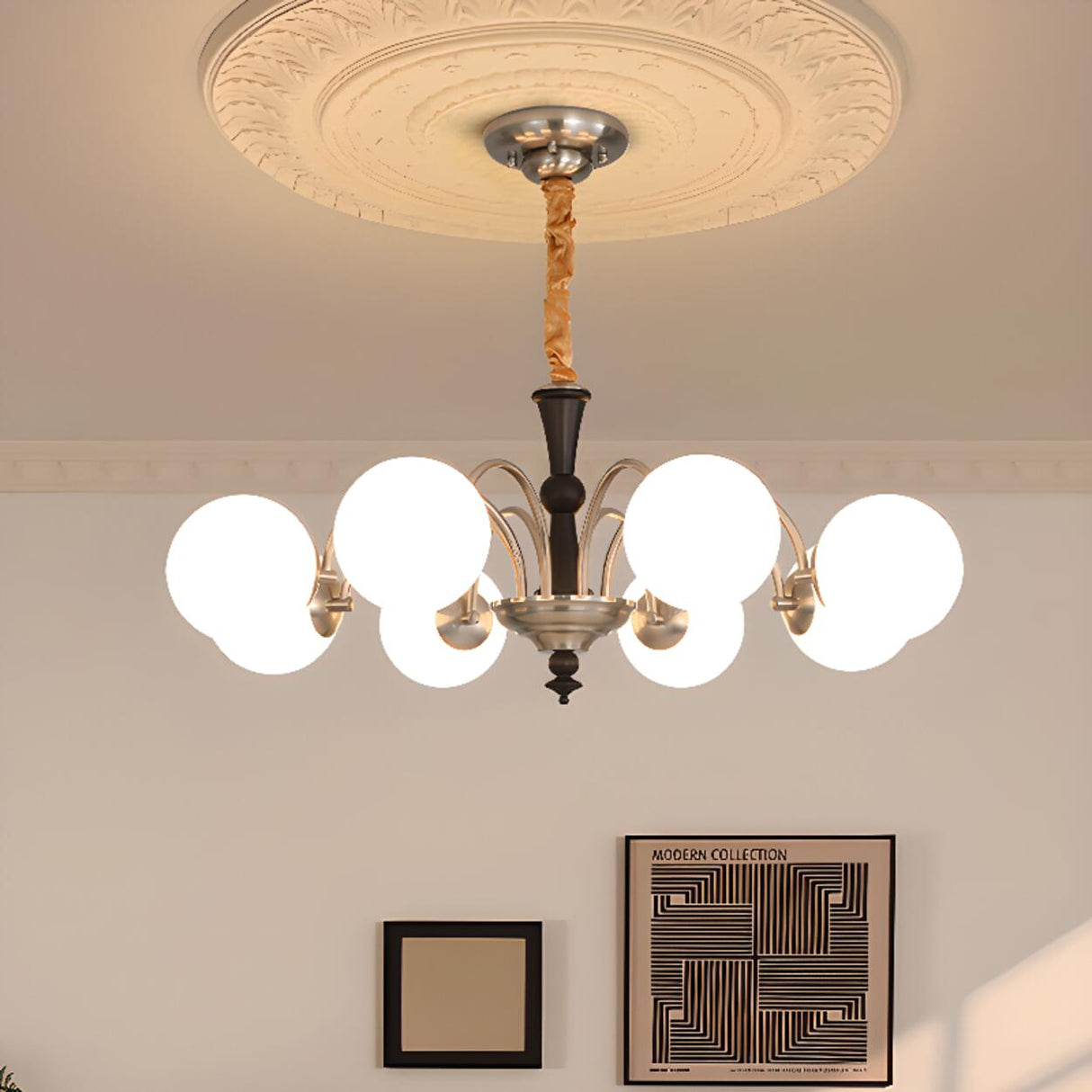 6-Light Classic Black and Gold Globe Chandelier Image - 4