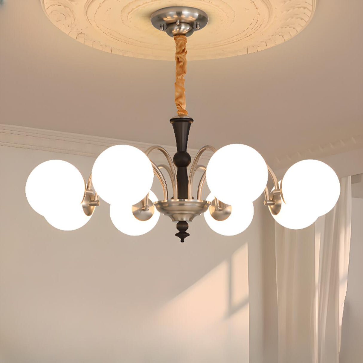 6-Light Classic Black and Gold Globe Chandelier Image - 5