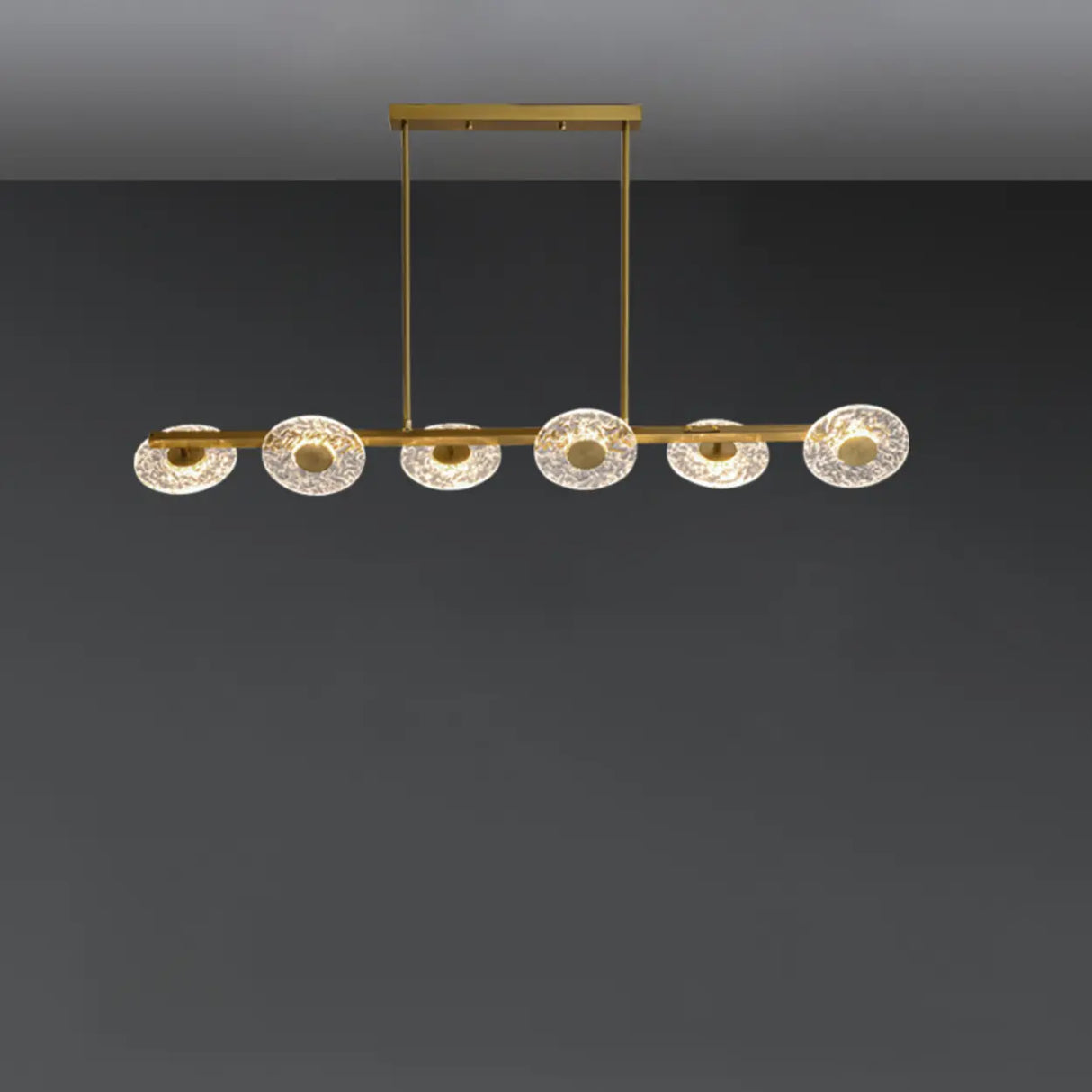 6-Light Textured Glass Round Gold Pendant Light Image - 3