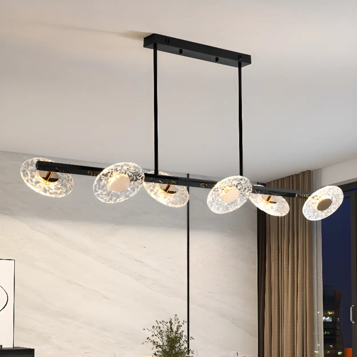 6-Light Textured Glass Round Gold Pendant Light Image - 6