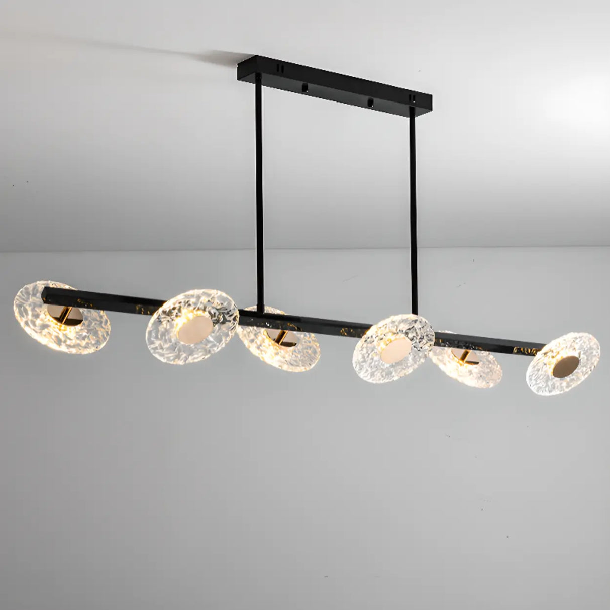 6-Light Textured Glass Round Gold Pendant Light Image - 8