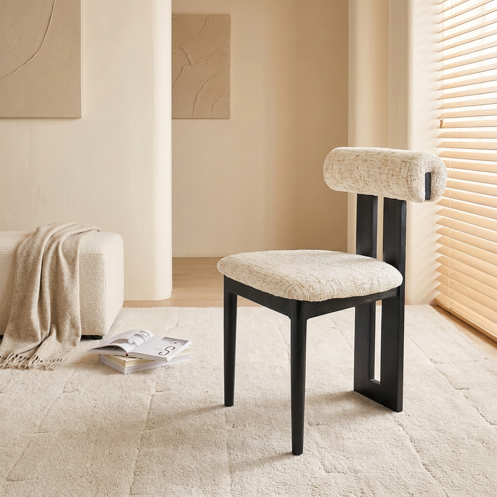 Rustic Upholstered Open Back Dining Chair with Wooden Frame