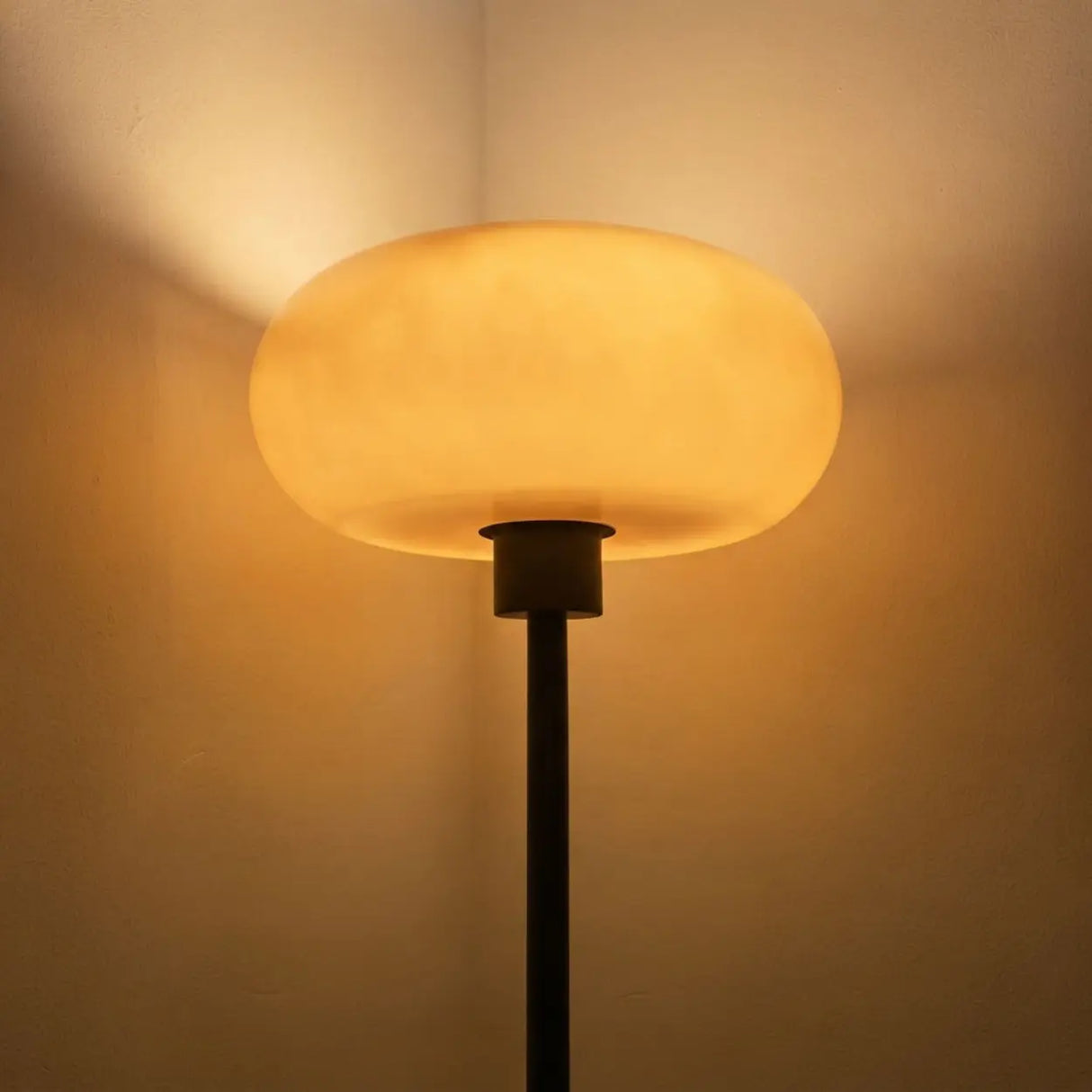 75-Inch Black Metal LED Floor Lamp with Amber Glass Shade Image - 9