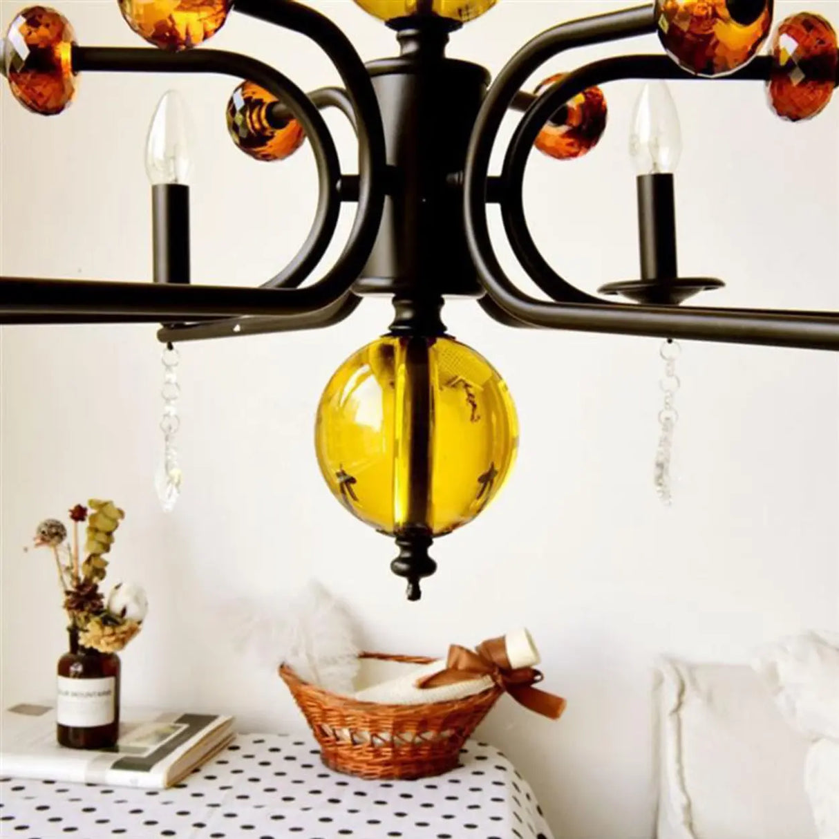 5/6/8-Light Black Glass Candle Chandelier with Crystal Drops Image - 5