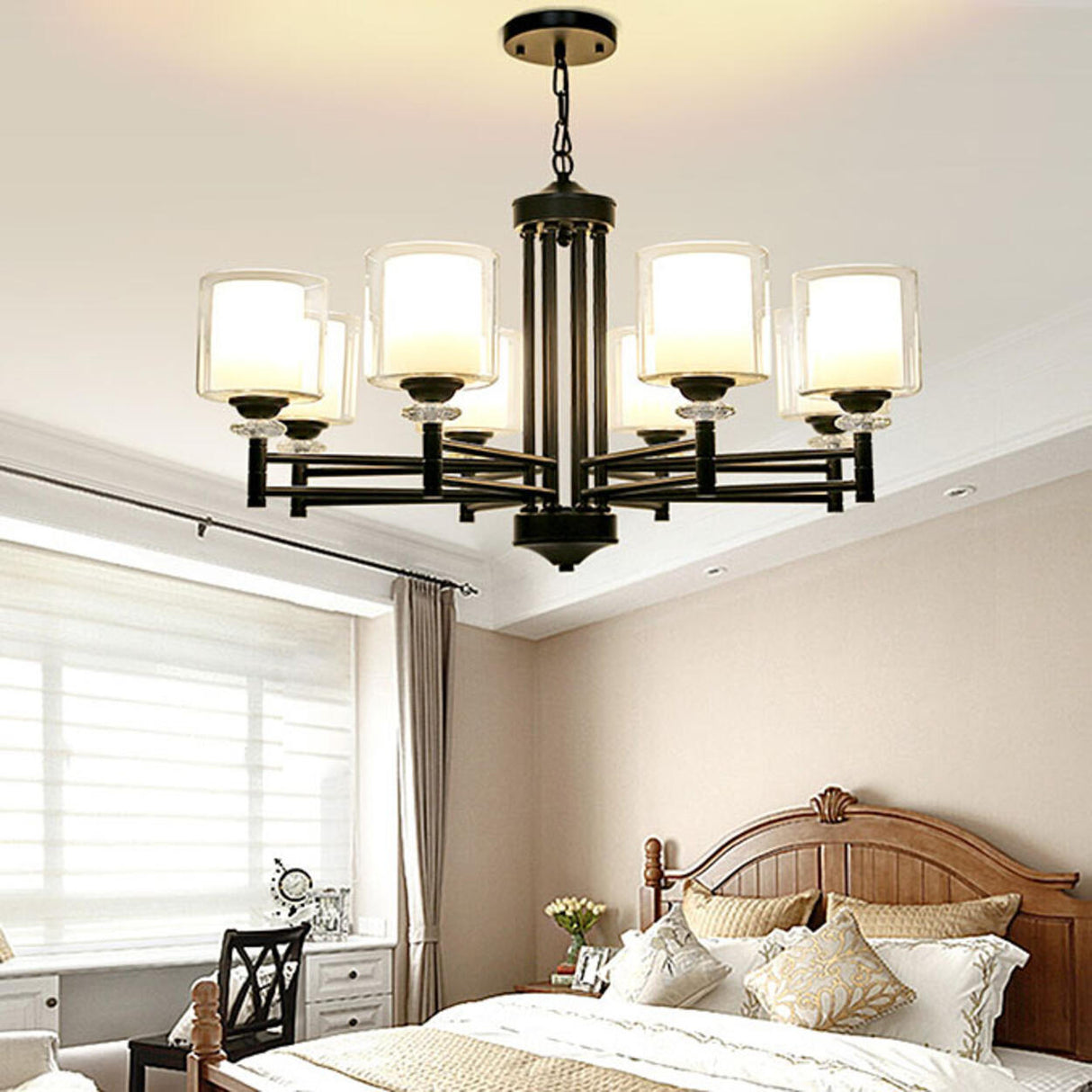 8-Light Modern Adjustable Chain Glass Chandelier Image - 1