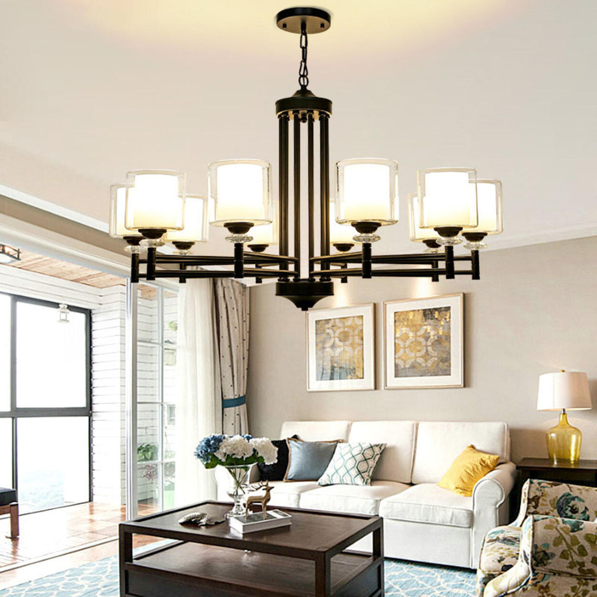 8-Light Modern Adjustable Chain Glass Chandelier Image - 4