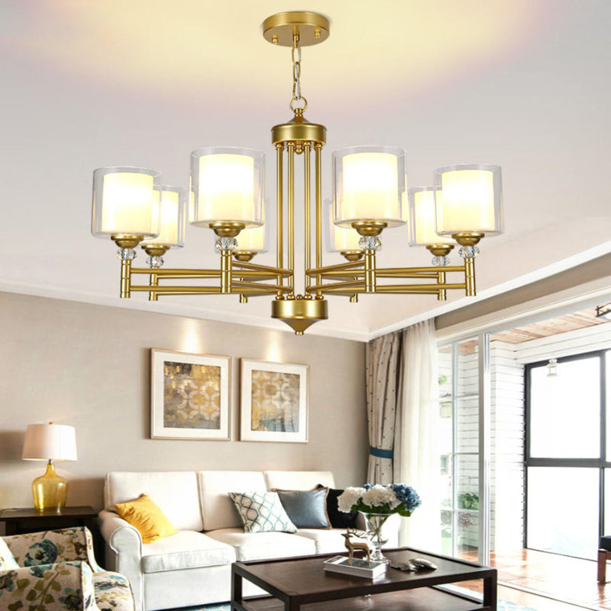 8-Light Modern Adjustable Chain Glass Chandelier Image - 6