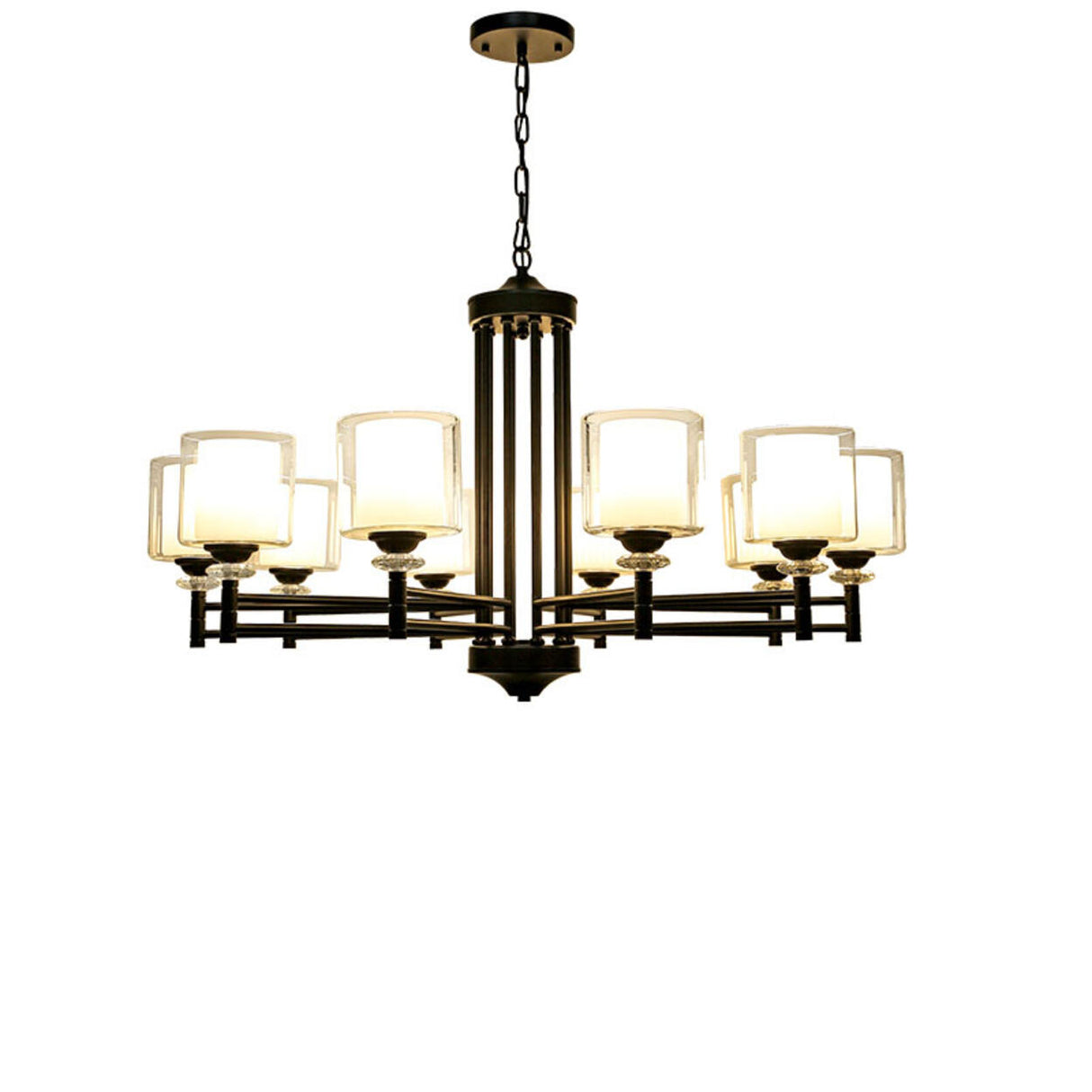 8-Light Modern Adjustable Chain Glass Chandelier Image - 7