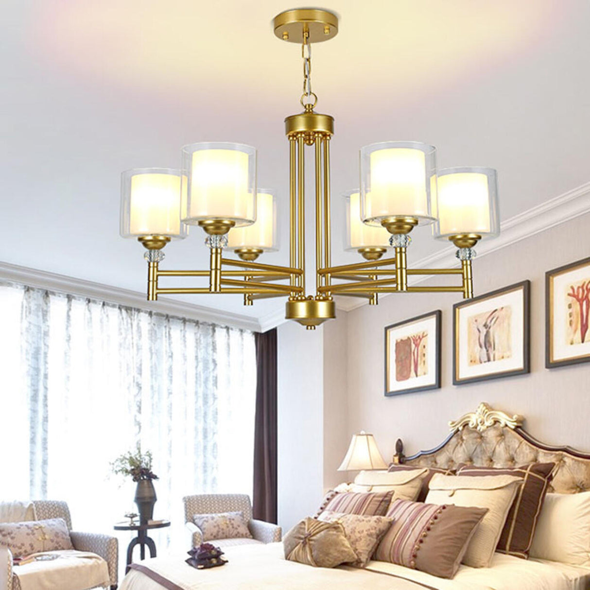8-Light Modern Adjustable Chain Glass Chandelier Image - 8