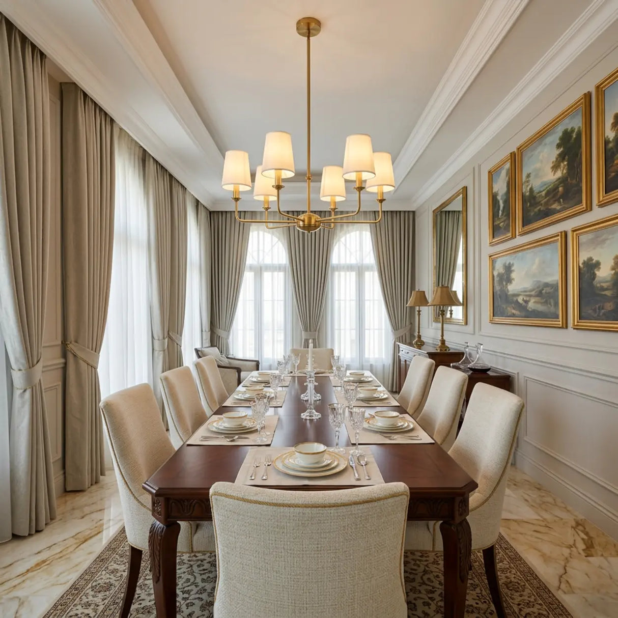 4/6/8-Light Modern Brass Chandelier with Fabric Shades Image - 4