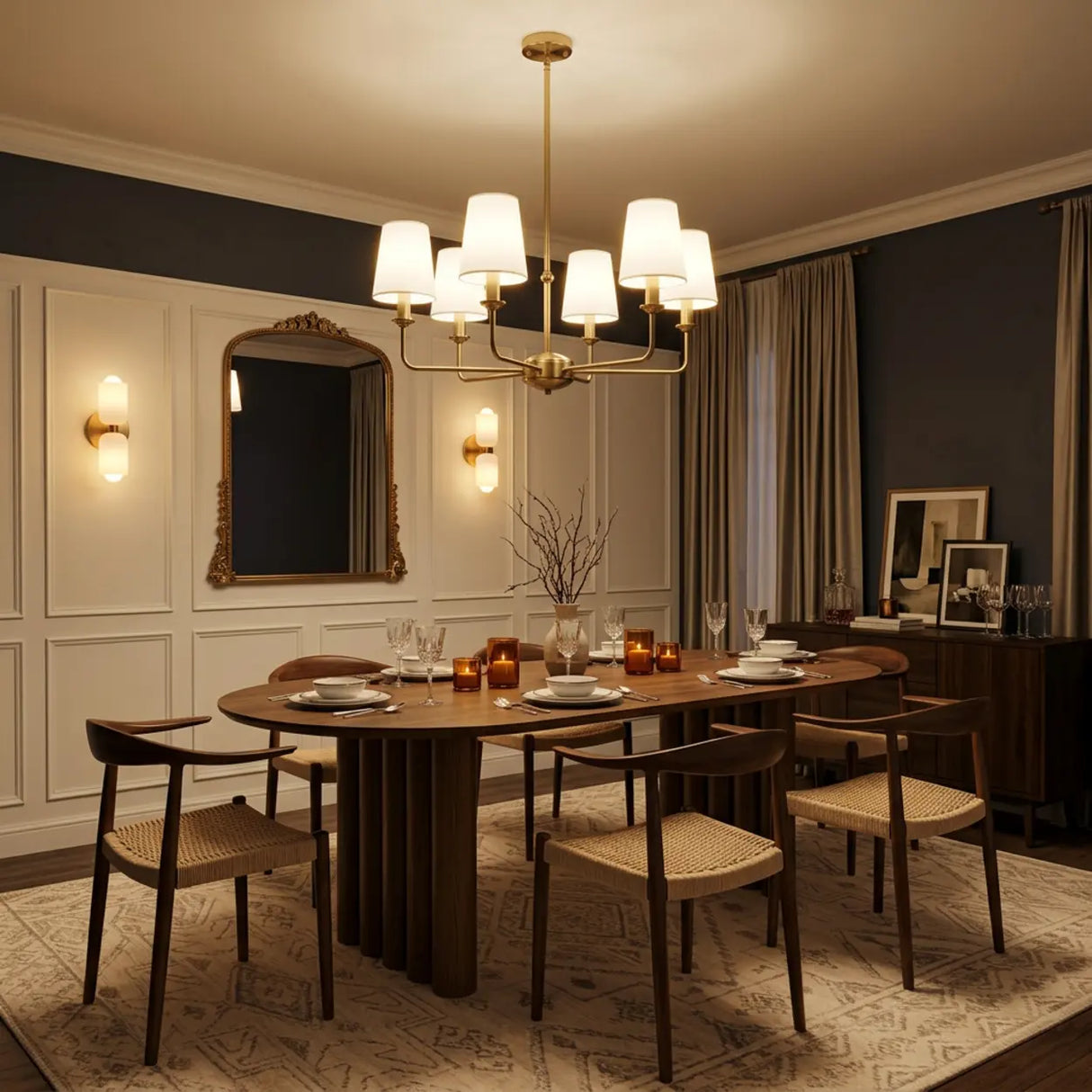 4/6/8-Light Modern Brass Chandelier with Fabric Shades Image - 5