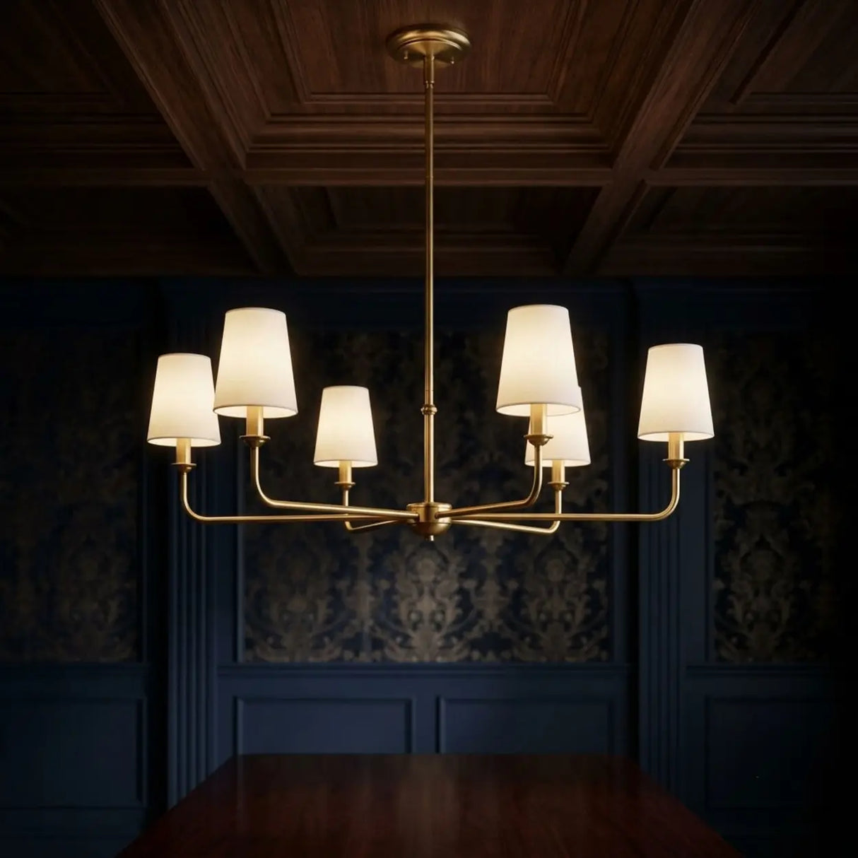 4/6/8-Light Modern Brass Chandelier with Fabric Shades Image - 8