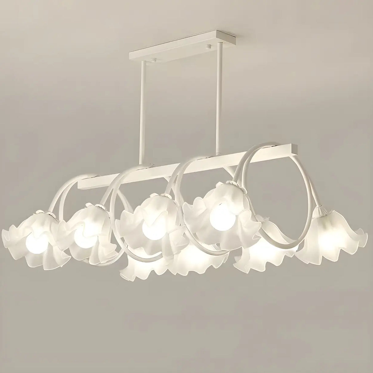 8-Light Modern Green Floral Island Chandelier Light Image - 11