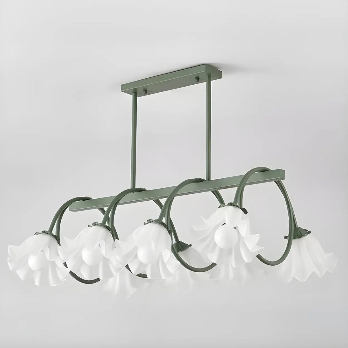8-Light Modern Green Floral Island Chandelier Light Image - 12
