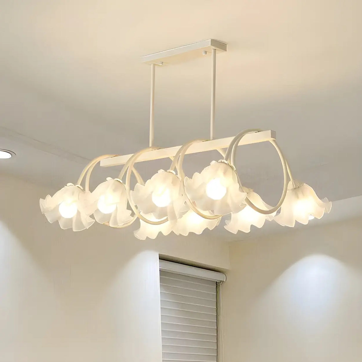 8-Light Modern Green Floral Island Chandelier Light Image - 4