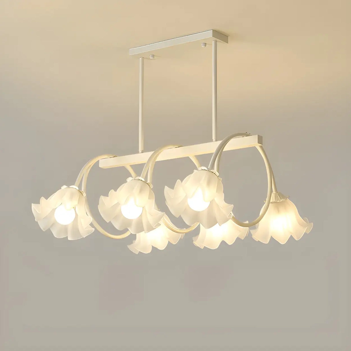 8-Light Modern Green Floral Island Chandelier Light Image - 5