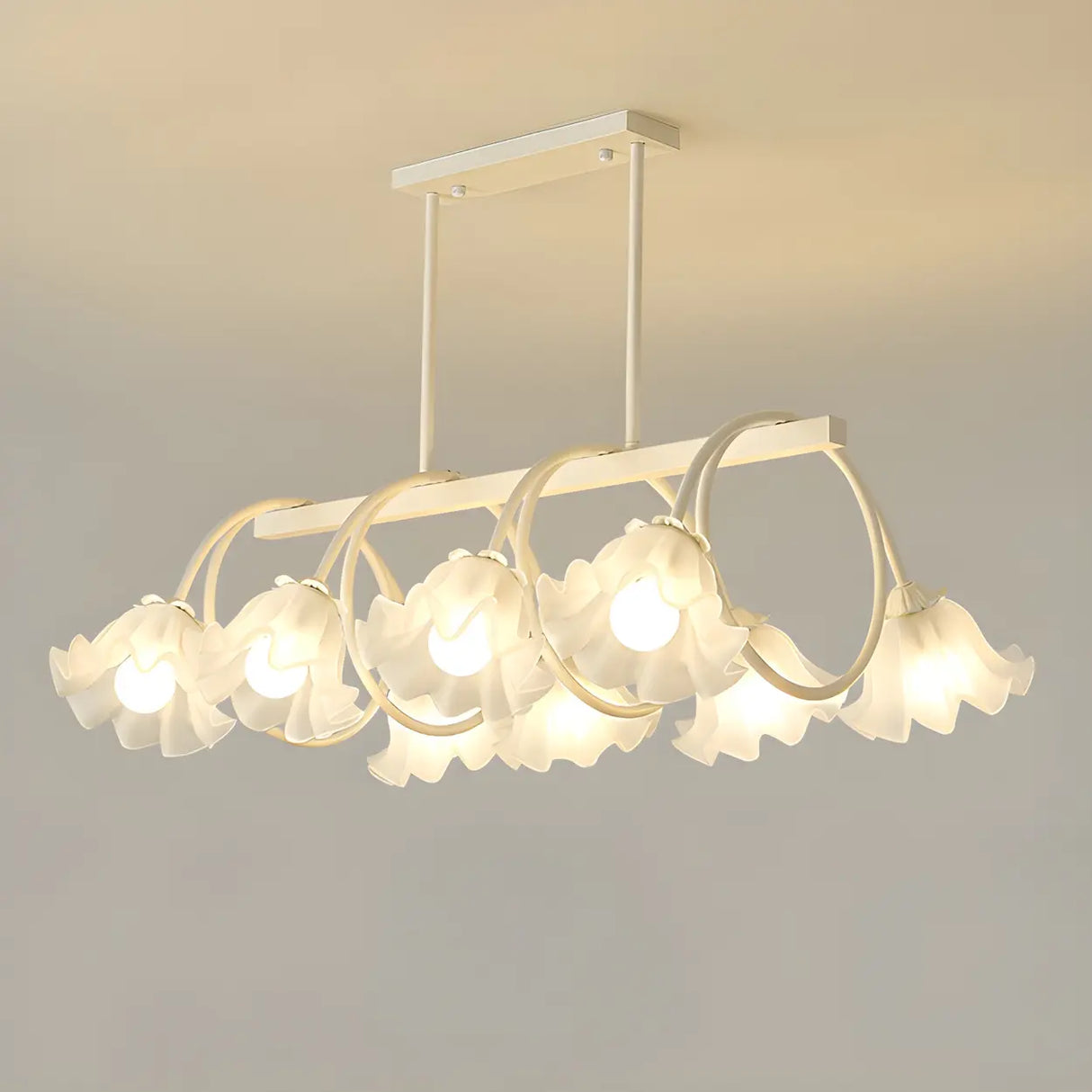 8-Light Modern Green Floral Island Chandelier Light Image - 6