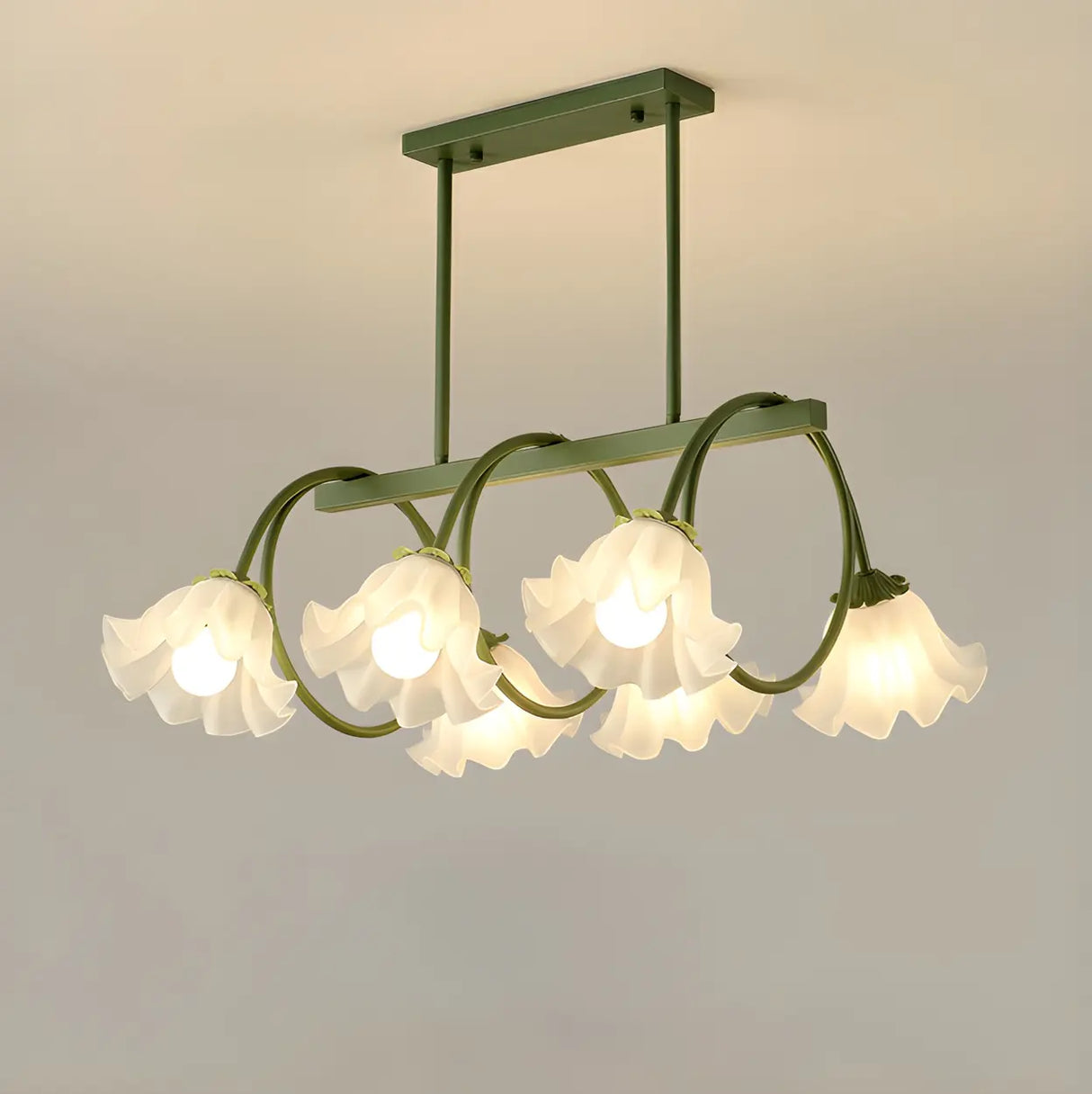 8-Light Modern Green Floral Island Chandelier Light Image - 7