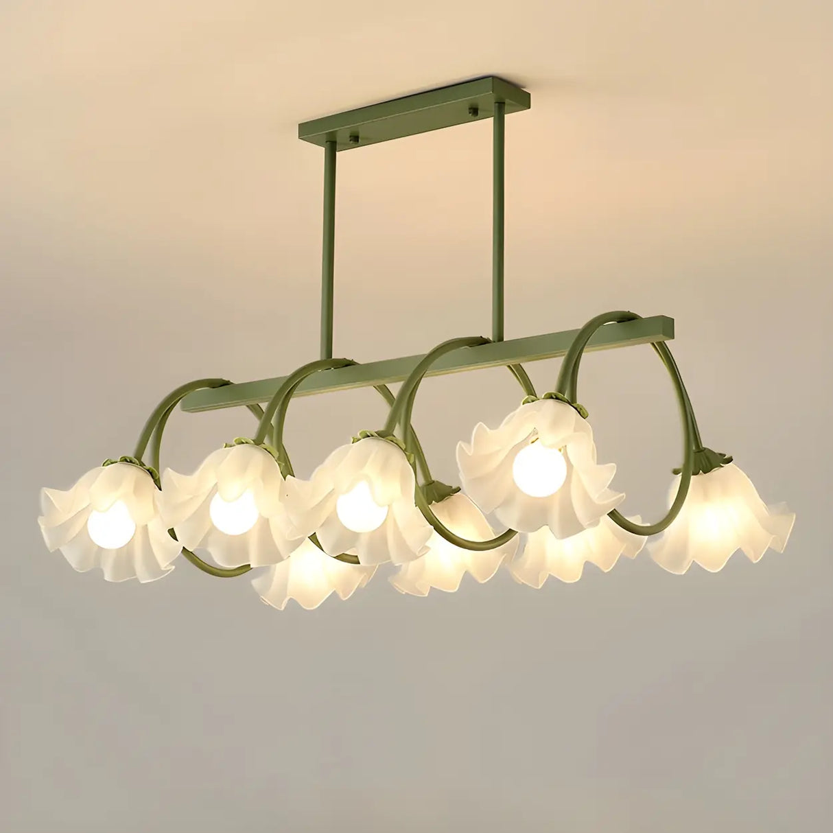 8-Light Modern Green Floral Island Chandelier Light Image - 8
