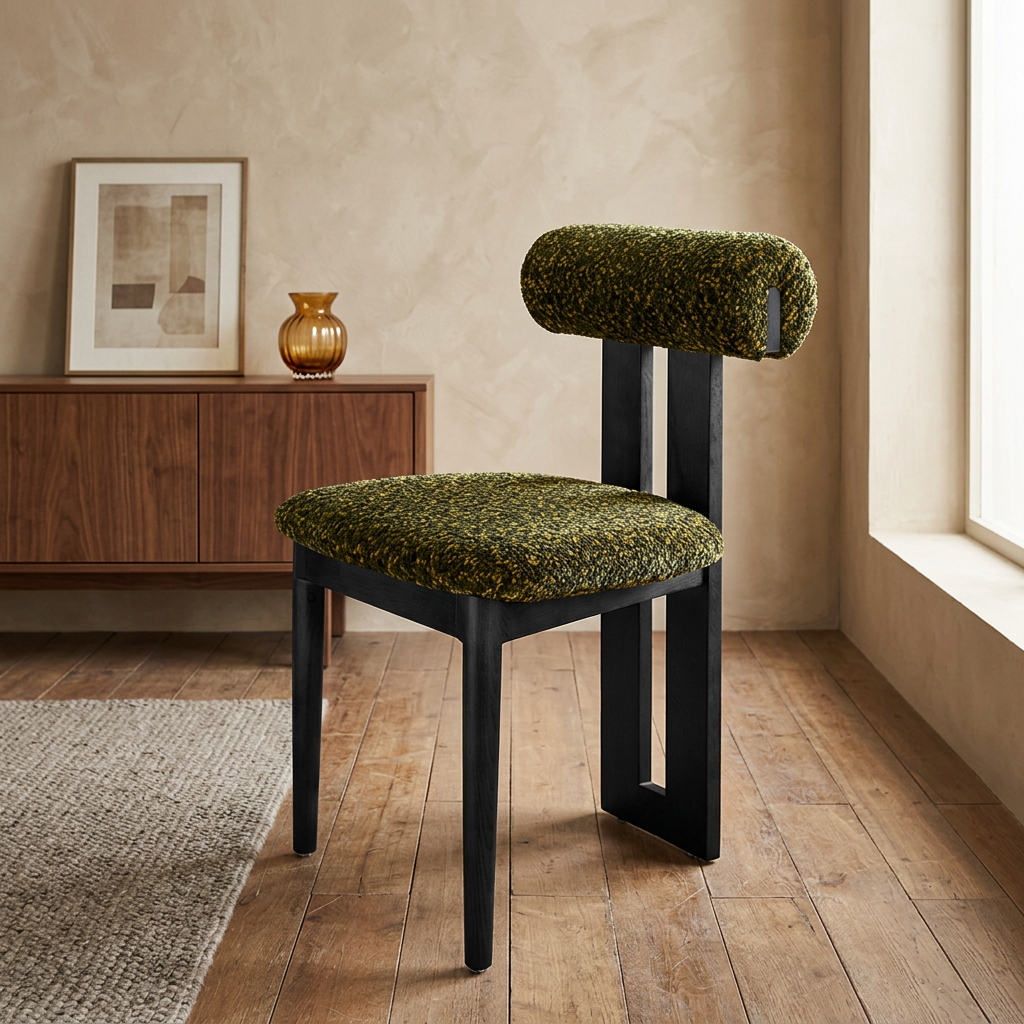 Rustic Upholstered Open Back Dining Chair with Wooden Frame