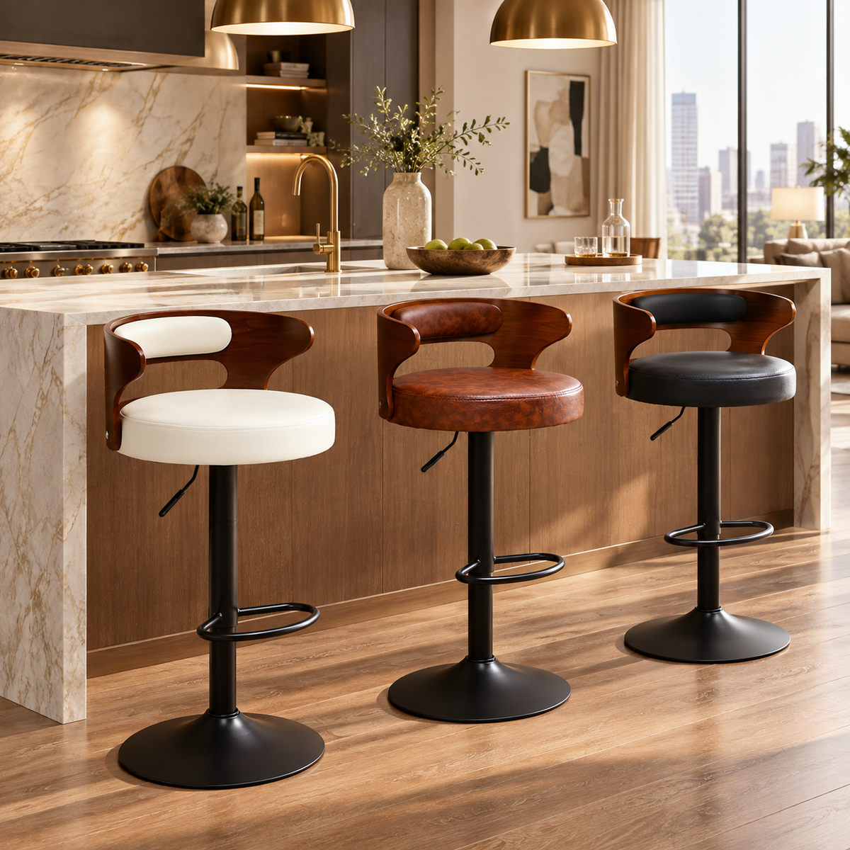 Round Adjustable Fabric Cotton Cushion Swivel Bar Stool
