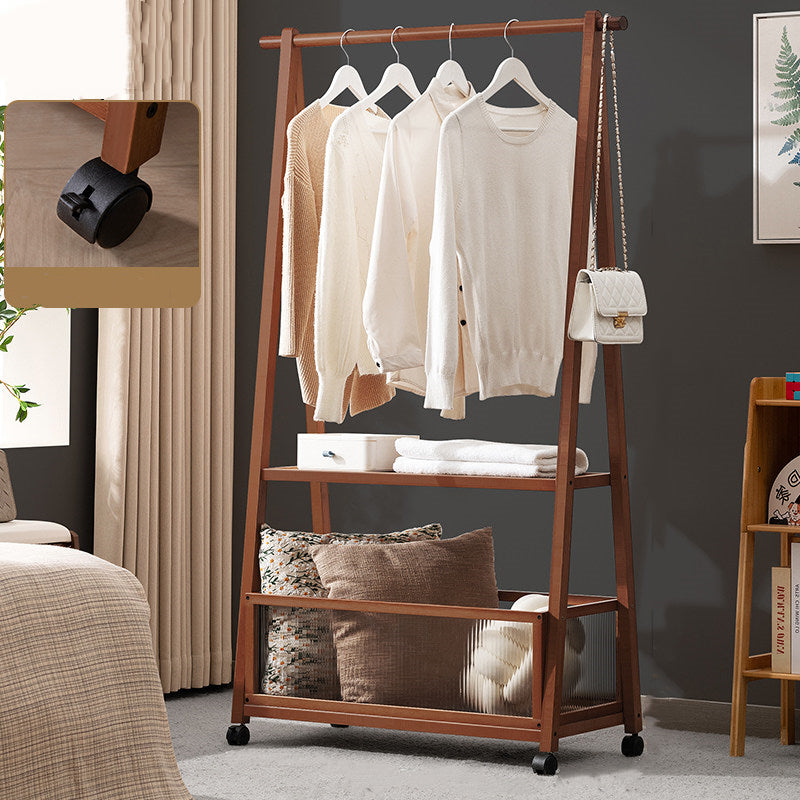 A-Frame Wood Brown Large Storage Coat Rack with Wheels Image - 6