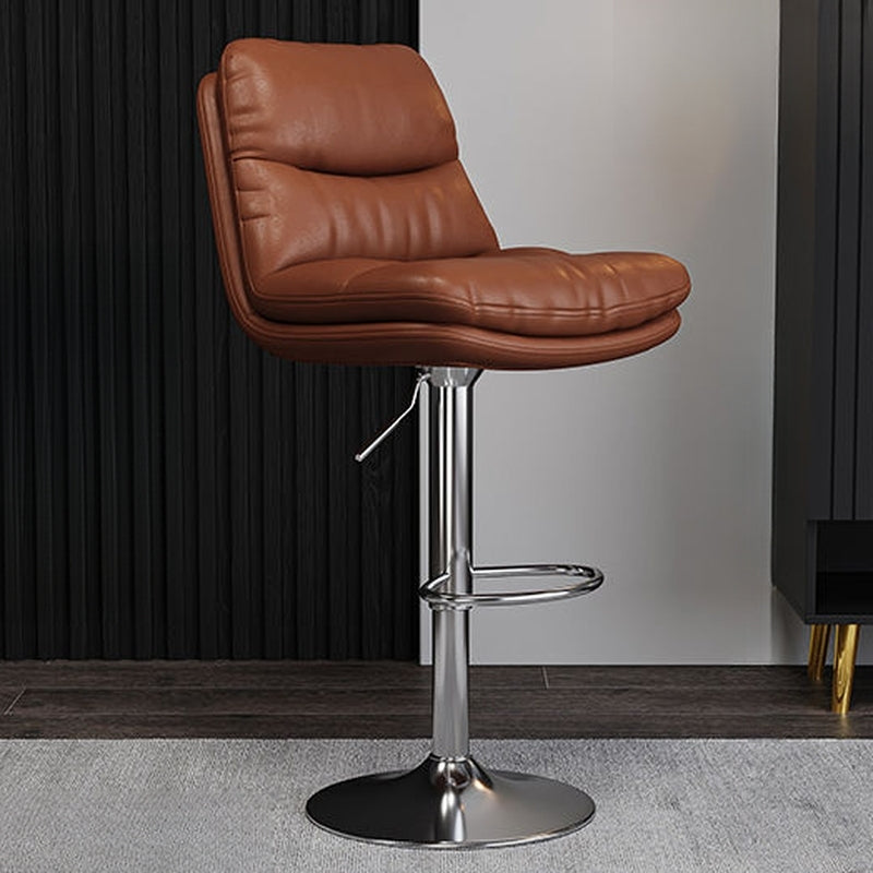 Casual Saddle Orange Leather Swivel Bar Stools with Back Image - 30