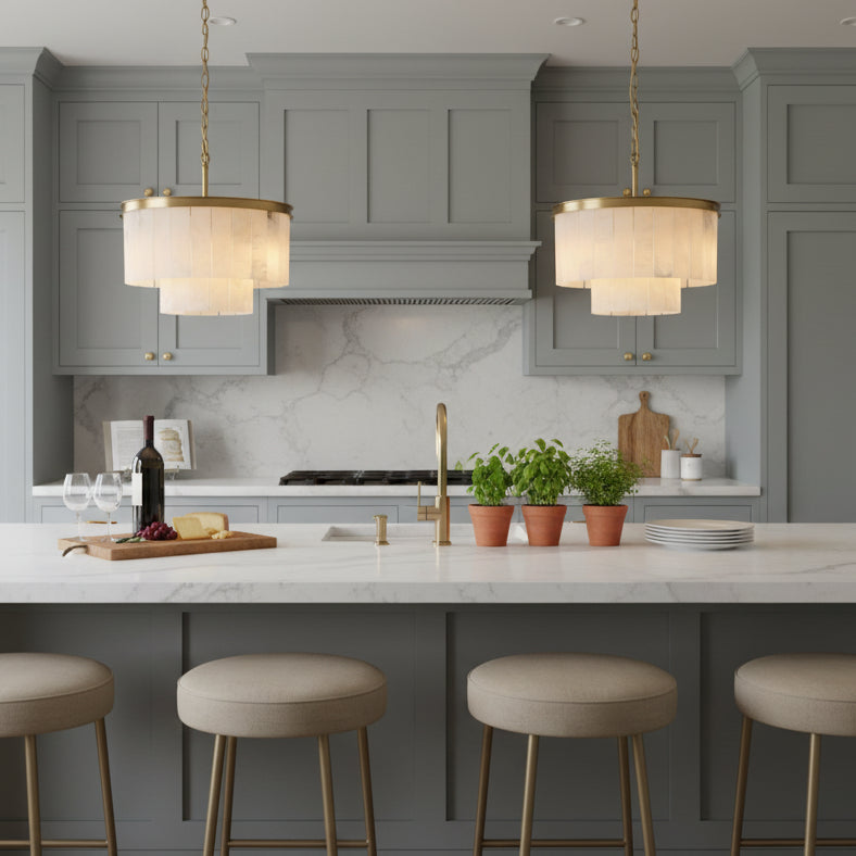 Contemporary Alabaster Tiered Gold Living Room Chandelier Image - 17