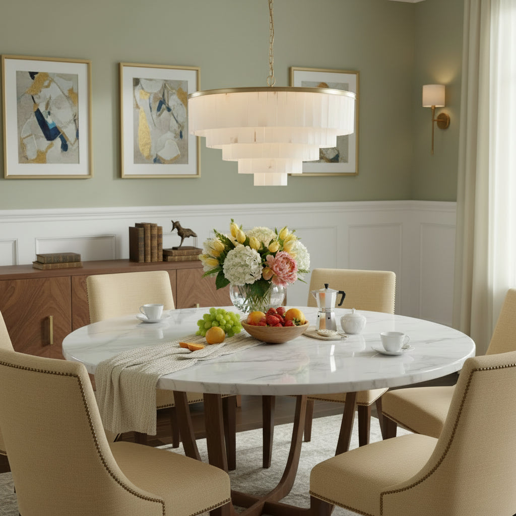 Contemporary Alabaster Tiered Gold Living Room Chandelier Image - 19