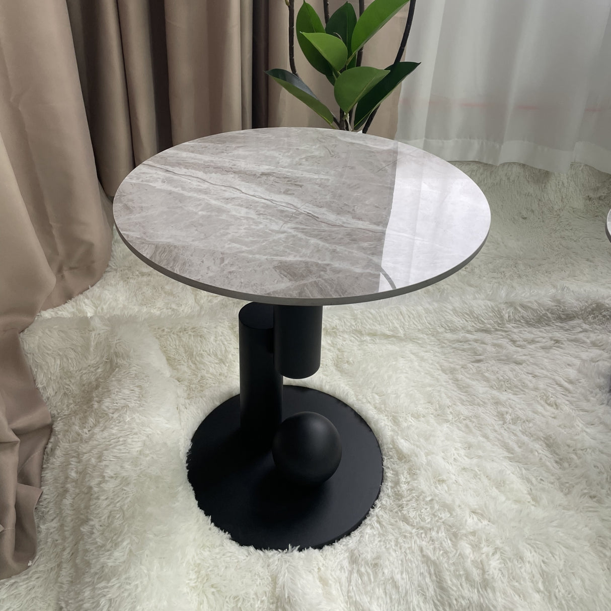 Contemporary Stone Top Abstract Metal Base Coffee Table