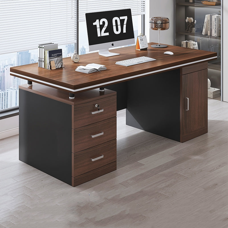 Manufactured Wood Writing Desk with Drawers and Cabinet Image - 1