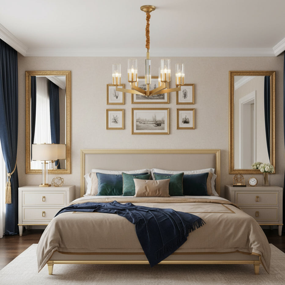 Modern 8-Light Clear Crystal Glass Gold Brass Branch Chandelier Image - 9