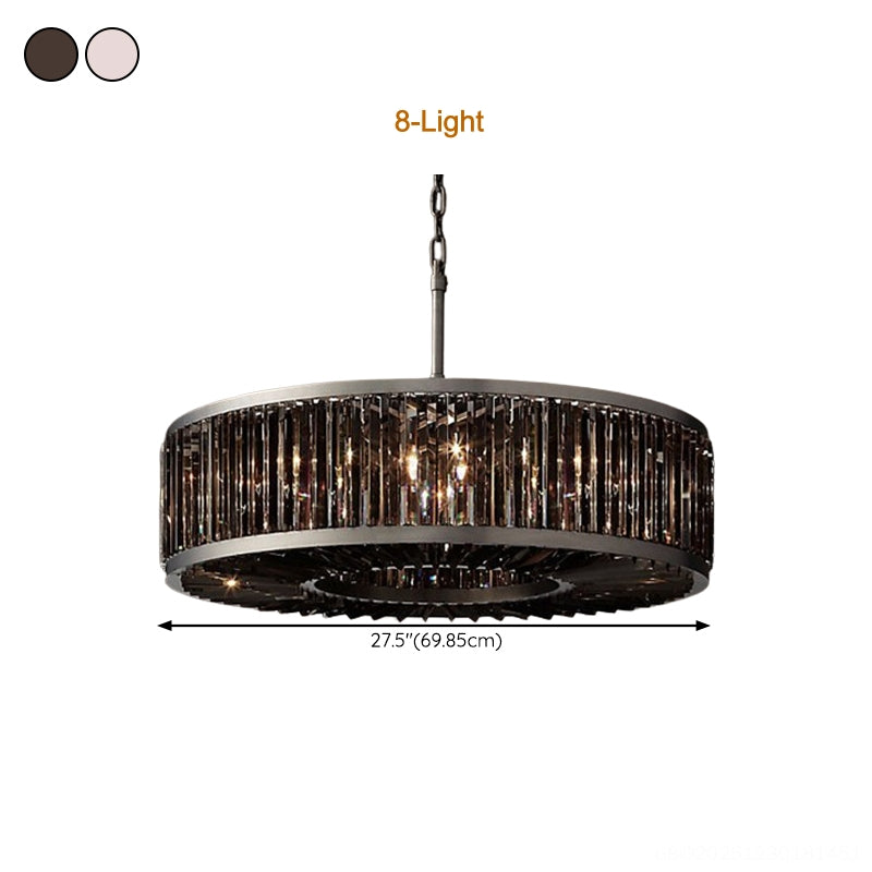 Modern Black Metal Crystal Drum Chandelier Light Image - 10