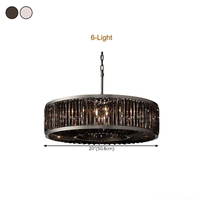 Modern Black Metal Crystal Drum Chandelier Light