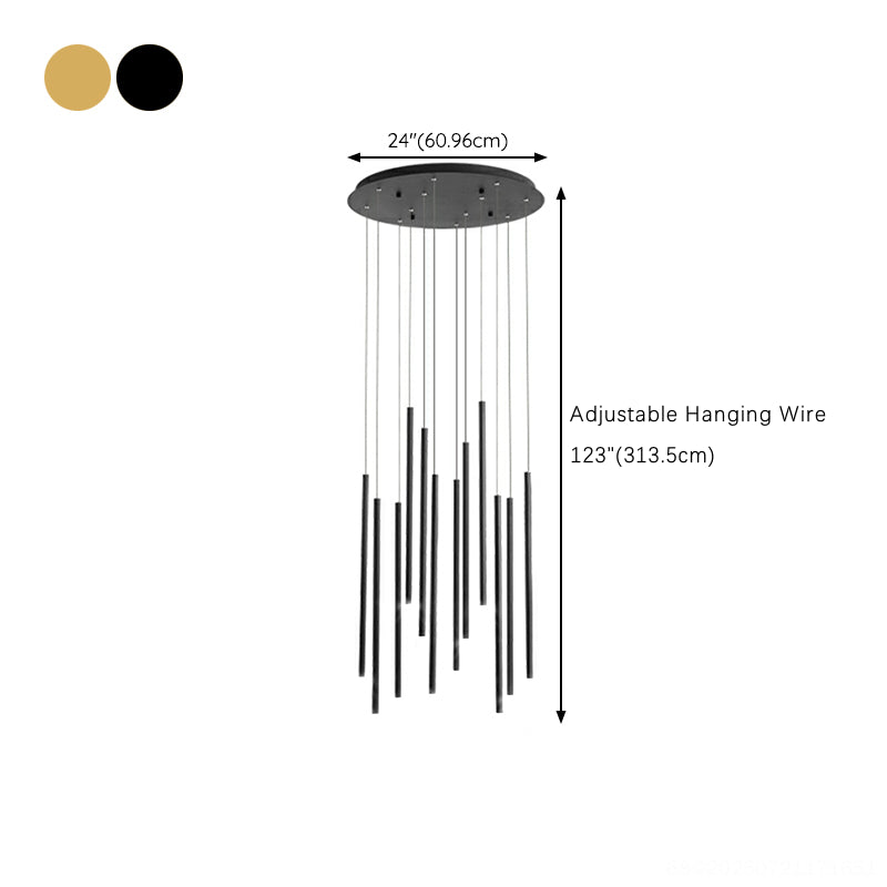 Modern Cylinder Metal Pendant Light Chandelier Stairwell Image - 20