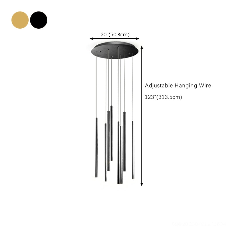 Modern Cylinder Metal Pendant Light Chandelier Stairwell