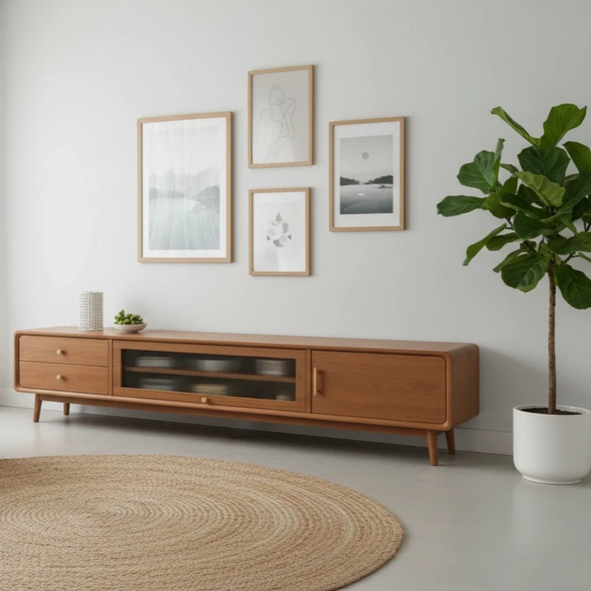 Scandinavian Natural Wood Cabinet Drawers TV Stand Image - 27