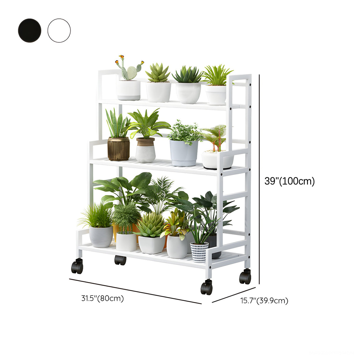 Simple Rectangular Metal Black Plant Stand with Wheels Image - 21