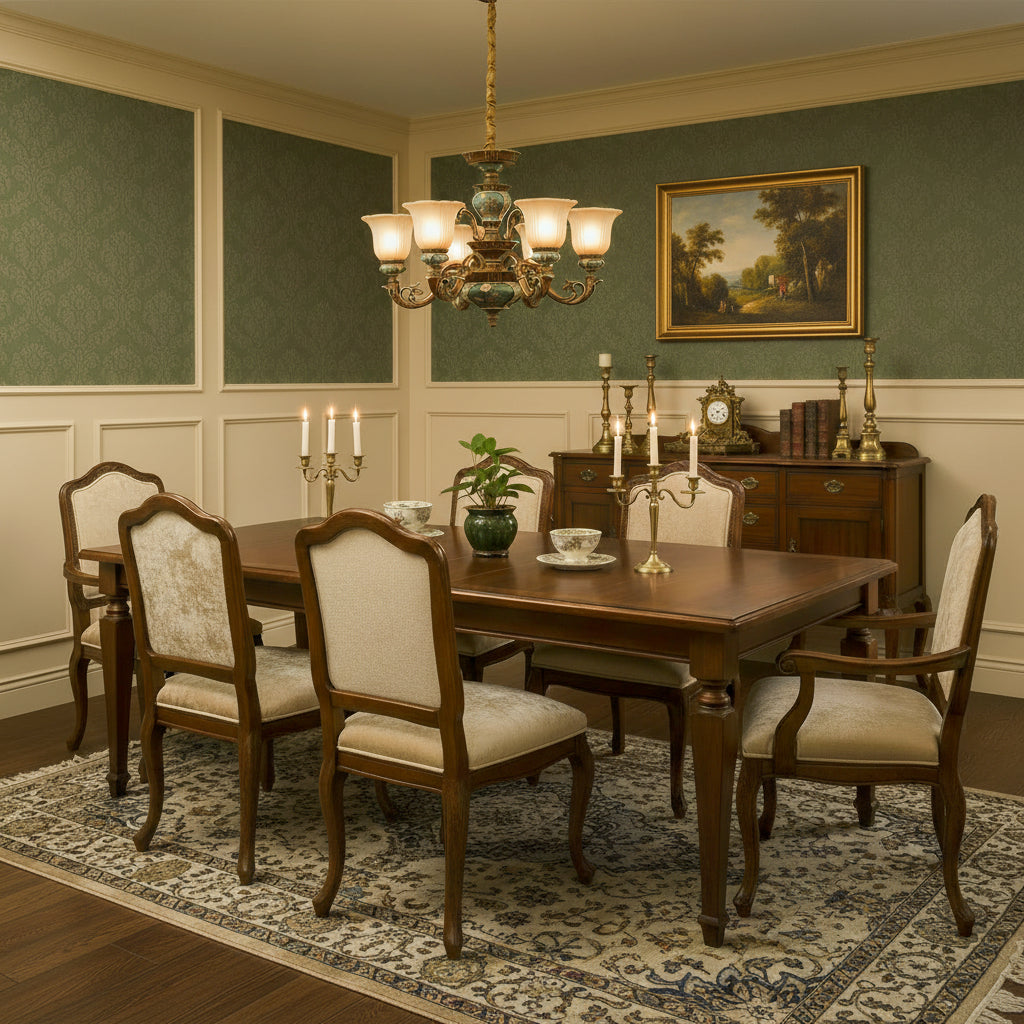 Traditional Antique Brass Ceramic Chandelier Frosted Glass Image - 16